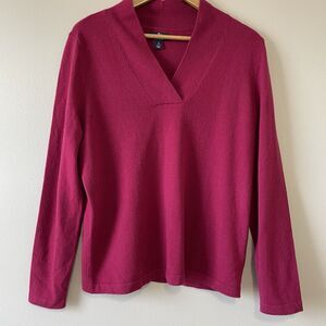 Lands' End 100% Cashmere V-Neck Sweater Womens L Magenta Pink Luxury Preppy